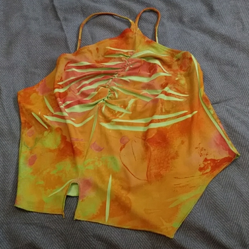 Asymetrical tropical print angled top